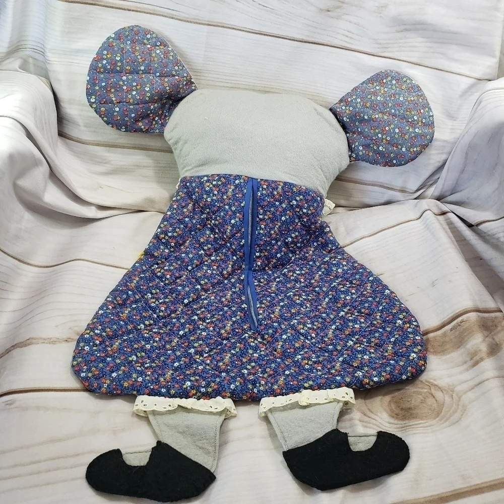 Vintage Felt Mouse Quilted Laundry Clothespin Bag 21 Inch Sewing Handmade